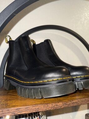 Black Platform Chelsea Boots with Yellow Stitching